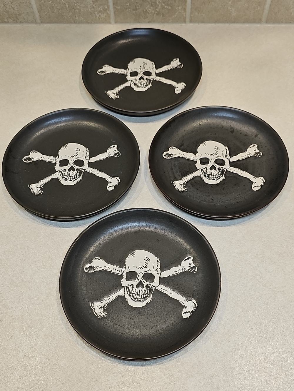Threshold Skull & Bones Stoneware Appetizer Plates 4pc. Set